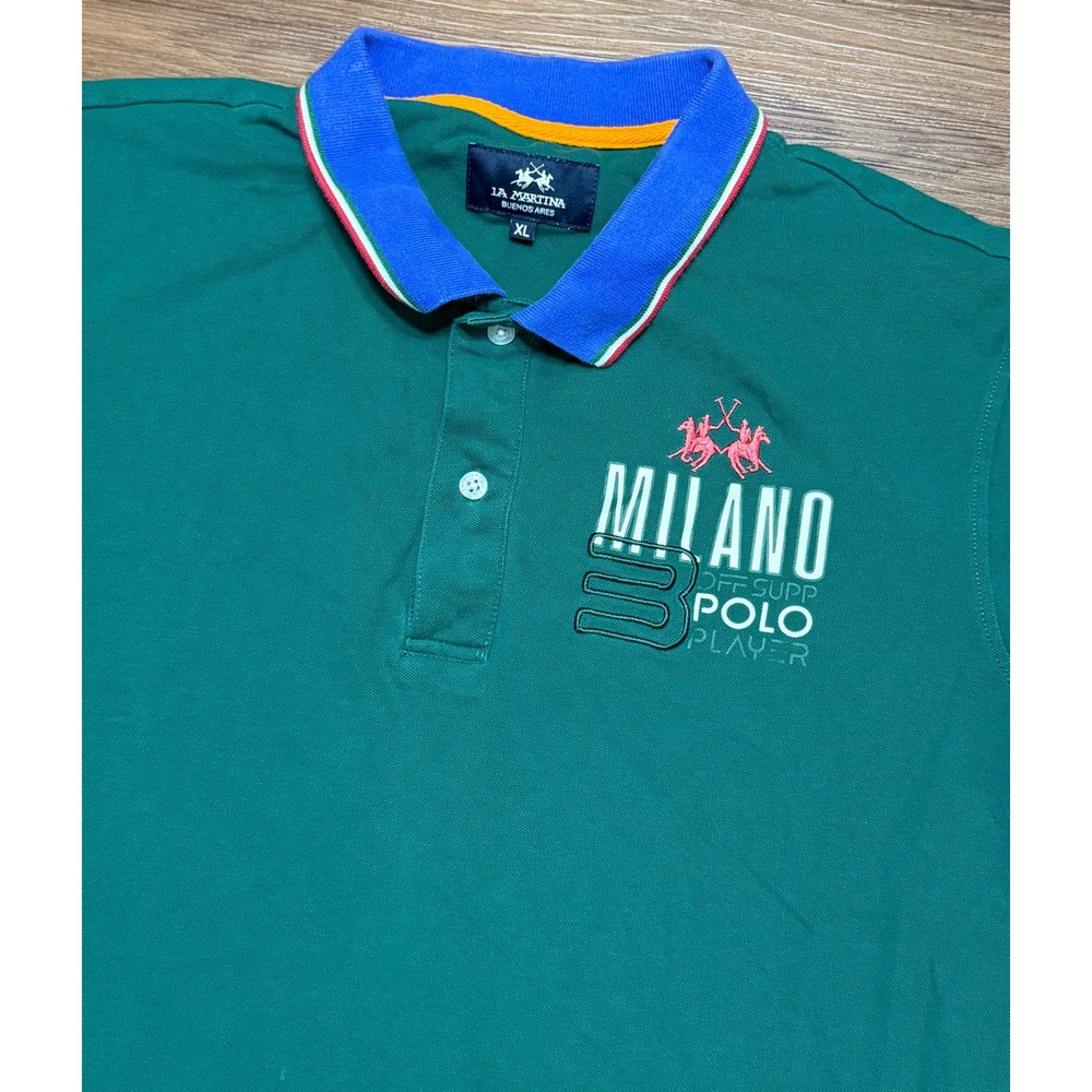 La Martina Milano Polo Player Embroidered Shirt Mens Green Buenos Aires Sz XL